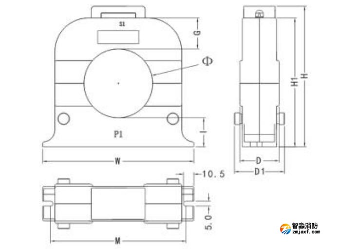 開口式，圓孔100A-400A外形尺寸圖